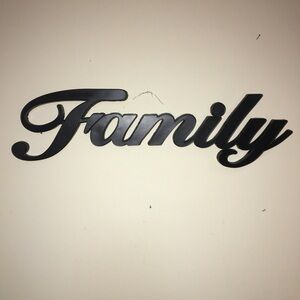 Family Wall Hanging Sign Script Black Lightweight Rubbery Plastic 23” x 6”